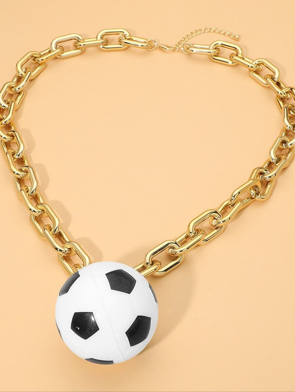 Squishy Soccer Ball Pendant Chunky Chain Long Statement Novelty Necklace